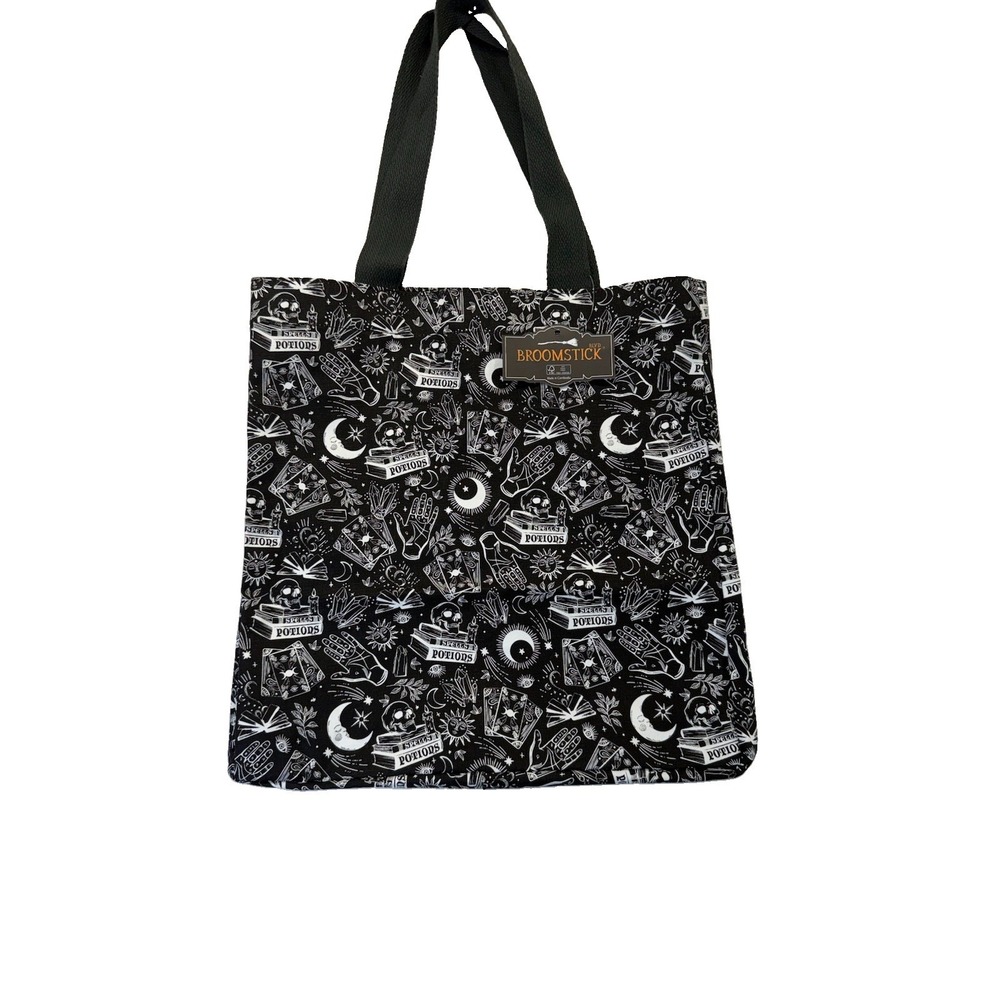 Halloween Tarot Cards Potion Reusable Canvas Tote By Broomstick NWT Black White